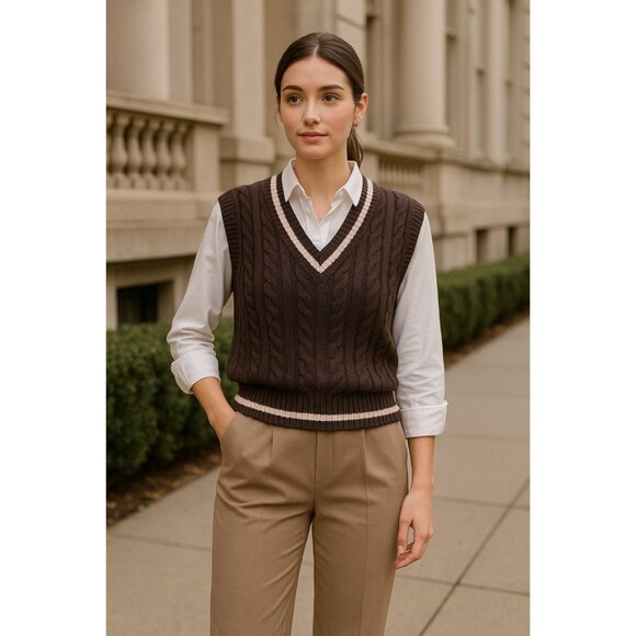 Aritzia Sunday Best Winston 3D look Sweater Vest Preppy Academia Merino Wool - Picture 1 of 15